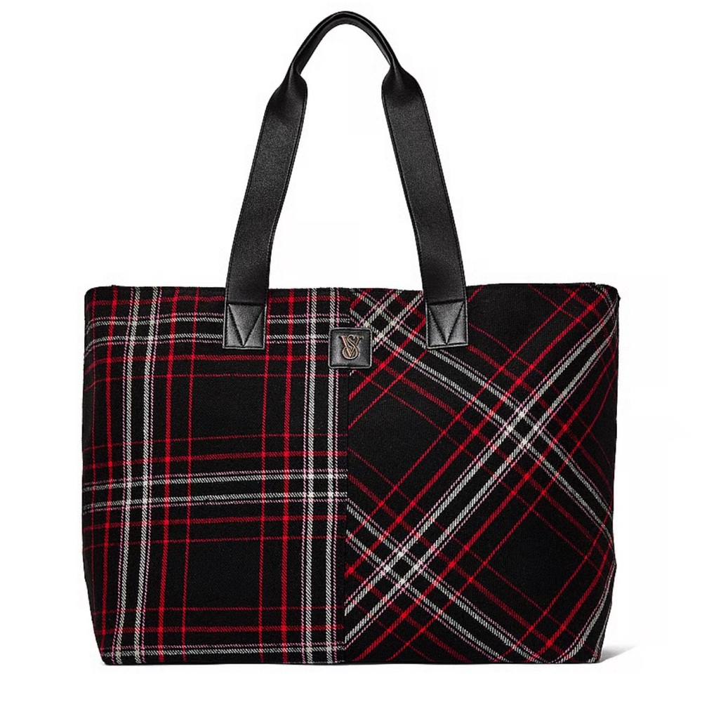 Victoria’s Secret Black and Red Plaid Tote Bag
